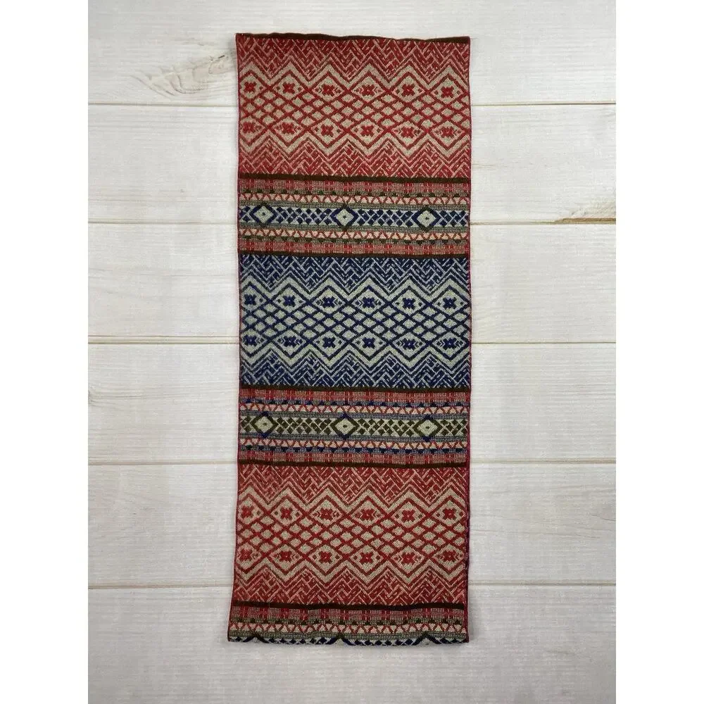 Red & Navy Infinity Scarf Pashmina Silk Blend Jacquard Woven Knit Nordic Tribal